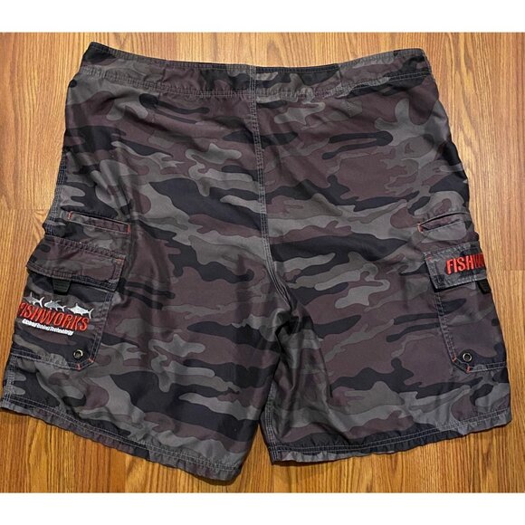 Vtg Fishworks Board Shorts Mens 40 9" Camo AOP Swim Trunks Outdoor Y2K - Picture 2 of 7